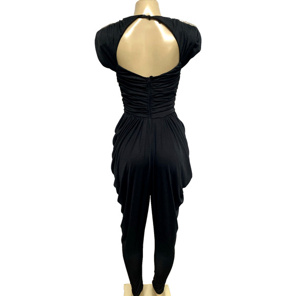 Climax Karen Okada Black Jumpsuit V Neck Draped Embellished Vintage Ruched XS - Picture 2 of 9